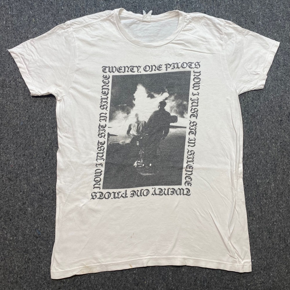 Twenty One Pilots Shirt Sz S Men White Grunge Now I Just Sit In Silence Band Tee